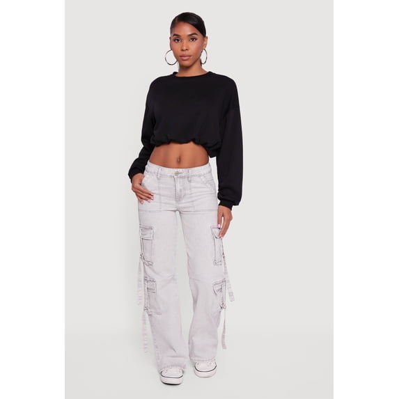 Women's Long Sleeve Cropped Bubble Hem Sweatshirt