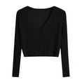 thumbnail image 1 of Women's Long Sleeve Cropped Cardigan Sweater, Teens Knit V Neck Button Front Casual Blouse Tops Graphic Tshirts Black One Size, 1 of 6