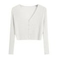 thumbnail image 1 of Women's Long Sleeve Cropped Cardigan Sweater, Teens Knit V Neck Button Front Casual Blouse Tops Oversized T-Shirts for Lady White One Size, 1 of 6