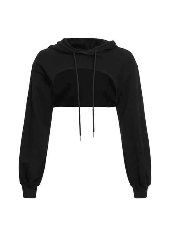 Women's Long Sleeve Cropped Hoodie Drawstring Super Crop Sweatshirts Y2K Fashion Pullover