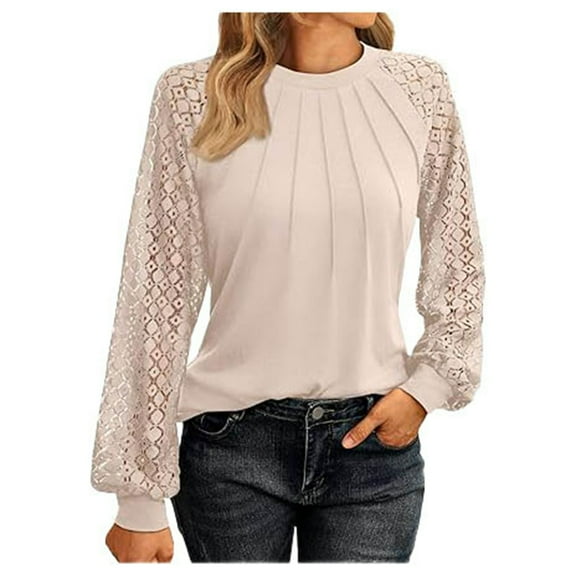 Women's Long Sleeve Cut Out Lace Top Business Casual Knit Shirt Fall Fashion Style Comfortable Soft Blouse Wear Elegant Tee