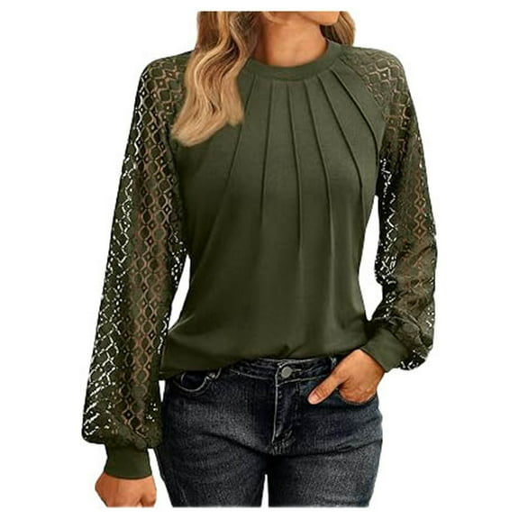 Women's Long Sleeve Cut Out Lace Top Business Casual Knit Shirt Fall Fashion Style Comfortable Soft Blouse Wear Elegant Tee