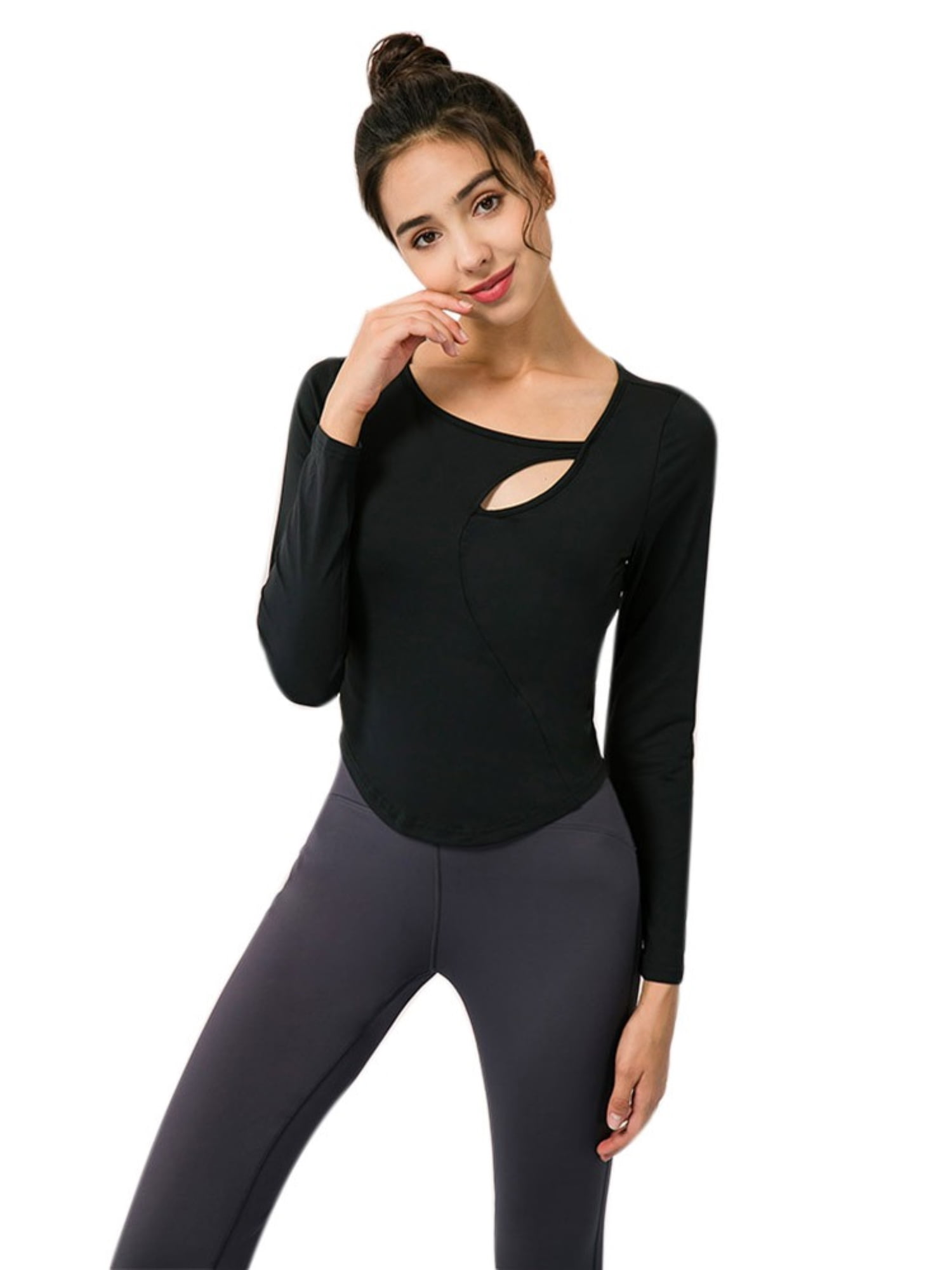 Women Long Sleeve Running Shirts Sexy Exposed Navel Yoga T-shirts Solid Sports  Shirts Quick Dry Fitness Gym Crop Tops Sport Wear - Sport9s