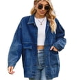 thumbnail image 1 of Women's Long Sleeve Denim Jean Jacket Oversized Denim Coat Lapel Button Jean Jacket with Pockets S-XXL, 1 of 10
