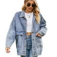 thumbnail image 1 of Women's Long Sleeve Denim Jean Jacket Oversized Denim Coat Lapel Button Jean Jacket with Pockets S-XXL, 1 of 9