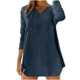 thumbnail image 1 of Women's Long Sleeve Denim Shirt Dress Casual V Neck Mini Distressed Roll Cotton Linen Dresses, 1 of 5
