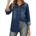 thumbnail image 1 of Women's Long Sleeve Denim Shirts Button Down Business Tops Blue L, 1 of 9