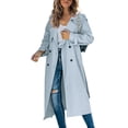 thumbnail image 1 of Double Breasted Spring Fall Women Solid Color Lapel Long Casual Trench Coat, 1 of 7