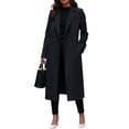 thumbnail image 1 of Women’s Long Sleeve Double Breasted Notched Lapel Wool Blend Overcoat with Classic Tailored Fit for Office and Casual Wear Black L, 1 of 4