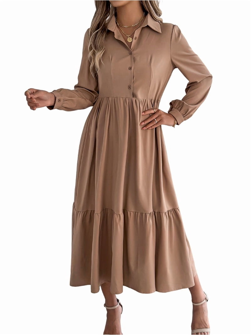 Women's Long Sleeve Dress 2025 Button Down V Neck A-Line Flowy Fall Outfits Ruffle Maxi Holiday Party Dresses - Walmart.com Women's Long Sleeve Dress 2025 Button Down V Neck A-Line Flowy Fall Outfits Ruffle Maxi Holiday Party Dresses - Walmart.com