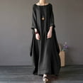 thumbnail image 1 of Women's Long Sleeve Dress Loose And Plus-sized Cotton Linen Dress Solid Color Dress, 1 of 1