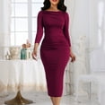 thumbnail image 1 of Women's Long Sleeve Dress, Round Neck Bodycon Midi Dress, Soft Milk Silk Fabric for Casual and Daily Wear, 1 of 4