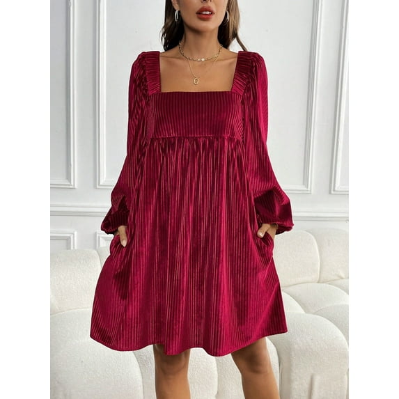 Women's Long Sleeve Dress with Chic Design and Flattering Fit - X Large, Burgundy