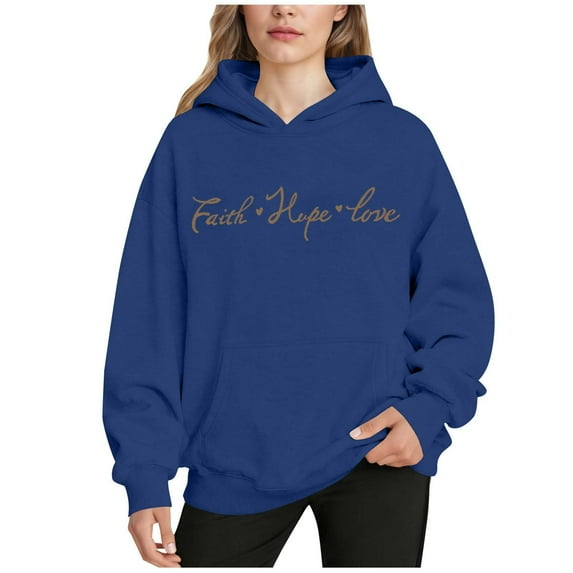 Women’s Long Sleeve Faith Letter Printed Hooded Sweatshirt Christian Jesus Graphic Pullover with Pockets Inspirational Religious Saying Hoodie for Everyday Encouragement
