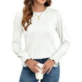 thumbnail image 1 of Women's Long Sleeve Fall T-Shirts Slim Fit Crewneck Textured Casual Knit Work Tops, 1 of 4
