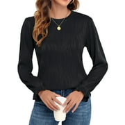 Women's Long Sleeve Fall T-Shirts Slim Fit Crewneck Textured Casual Knit Work Tops