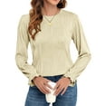 thumbnail image 1 of Women's Long Sleeve Fall T-Shirts Slim Fit Crewneck Textured Casual Knit Work Tops, 1 of 4