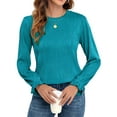 thumbnail image 1 of Women's Long Sleeve Fall T-Shirts Slim Fit Crewneck Textured Casual Knit Work Tops, 1 of 5