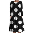 thumbnail image 1 of Women's Long Sleeve Festival Dresses O-Neck Pleated Printing Mid Length Dress Winter Loose-FIt Casual Dress with Pockets, 1 of 5