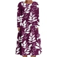 thumbnail image 1 of Women's Long Sleeve Festival Dresses O-Neck Pleated Printing Mid Length Dress Winter Loose-FIt Casual Dress with Pockets, 1 of 5