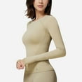 thumbnail image 1 of Women's Long Sleeve Fitted Crew Neck Top with Thumbhole Cuffs and Seam Detailing - Large, Light Beige, 1 of 7
