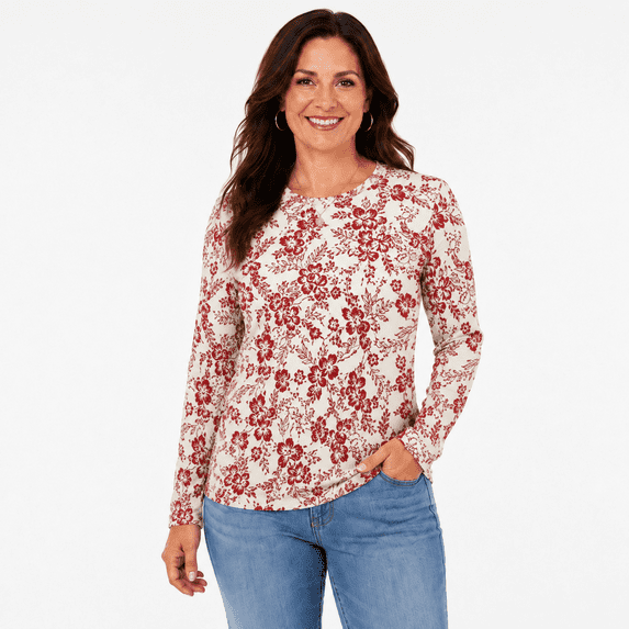 Women's Long Sleeve Floral Print Casual Tunic Top Crew Neck Blouse