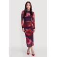 thumbnail image 1 of Women's Long Sleeve Floral Ruched Mesh Maxi Dress, 1 of 3