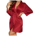 thumbnail image 1 of Women's Long Sleeve French Elegant Silk Satin Robe Pajama Set Loungewear All Seasons, 1 of 4