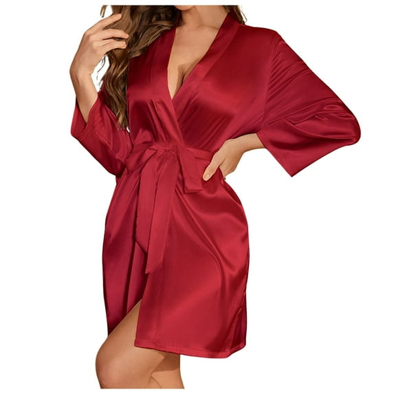 Women's Long Sleeve French Elegant Silk Satin Robe Pajama Set Loungewear All Seasons