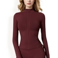 thumbnail image 1 of Women's Long Sleeve Full Zip Sports Jacket with High Collar and Slim Fit Design - Medium, Burgundy, 1 of 7