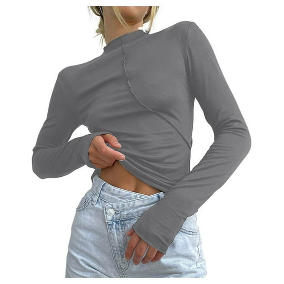Women's Long Sleeve Half Turtleneck Top Reverse Car Design Dividing Line Casual Comfortable Fashion T-Shirt