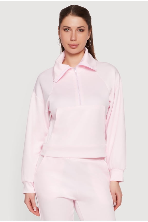 Women's Long Sleeve Half Zip Front Kangaroo Pocket Pullover