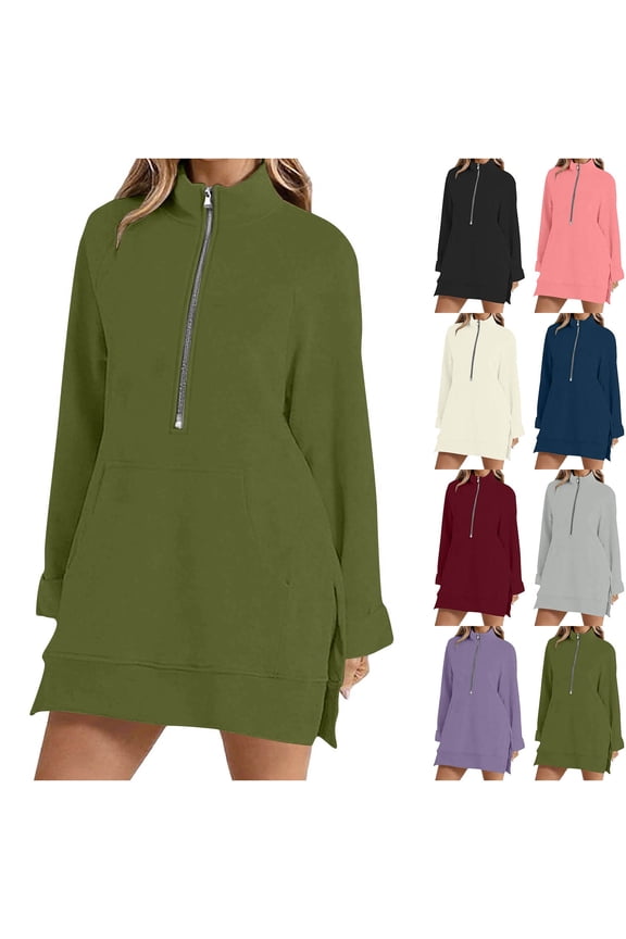 Women's Long Sleeve Half Zip Mid-Length Sweatshirt Pullover Hoodie, Raglan Sleeve Solid Color Loose Fit Casual Warm Fall Fashion Gift for Her | CSEONE,Purple XL