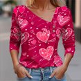 thumbnail image 1 of Women's Long Sleeve Heart Print Blouse Under $10 Casual Comfortable Collared Shirt Valentine's Day Theme Fashion Top, 1 of 5