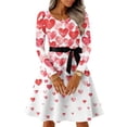 thumbnail image 1 of Women's Long Sleeve Heart Print Fit And Flare Dress Romantic Red Heart Design Belted Waist Flowy Skirt Casual Valentine s Day Wear Soft Comfortable Fabric, Sizes S-5XL, 1 of 5