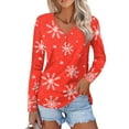 Women's Long Sleeve Henley Shirts Christmas Trees Xmas Snowflake Print