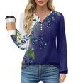 Women's Long Sleeve Henley Shirts Floral Print Tshirts Button V Neck