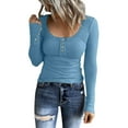 thumbnail image 1 of Women's Long Sleeve Henley T-Shirts 2025 Fall Button Down Scoop Neck Ribbed Knit Tops Casual Basic Slim Fitted Outfits Clothes, 1 of 7