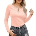 thumbnail image 1 of Women’s Long Sleeve Henley T Shirts Button Down Slim Fit Tops Round Neck Ribbed Knit Shirts Fall Basic Tee Shirt Pink XXL, 1 of 7