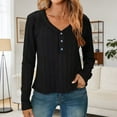 thumbnail image 1 of Women’s Long Sleeve Henley T Shirts Casual Vneck 3 Button Crop Shirts Basic Slim Fit Textured Eyelet Tunic Tops, 1 of 8