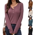 thumbnail image 1 of Women’s Long-Sleeve Henley Top Soft Knit Button Pullover Casual Loose Fit Neck Lightweight Tunic Blouse Basic Tees Fall Sweaters, 1 of 7