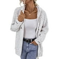 thumbnail image 1 of Women's Long Sleeve Hooded Drawstring Sweater with Zipper Autumn and Winter Cardigan Jacket Cream White XL, 1 of 9