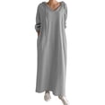 thumbnail image 1 of Women's Long Sleeve Hooded Dress - Drawstring, V Neck, Loose Fit - Spring Autumn Casual Wear, 1 of 8