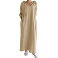 thumbnail image 1 of Women's Long Sleeve Hooded Dress - Drawstring, V Neck, Loose Fit - Spring Autumn Casual Wear, 1 of 5