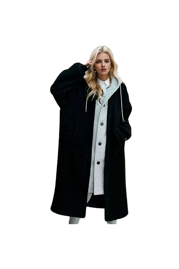 Women's Long Sleeve Hooded Jacket Cozy Oversized Winter Coat With Trim Details For Cold Weather Comfort
