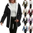 thumbnail image 1 of Women's Long Sleeve Hooded Jacket, Mid-Length Fleece Lined Coat with Pockets, Solid Color Casual Outerwear for Women, Soft Plush Inner Lining Winter Jacket, Comfortable Warm Zip Up Hooded Coat Black, 1 of 9