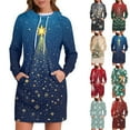 thumbnail image 1 of Women's Long Sleeve Hooded Sweatshirt Dress with Snowflake Christmas Tree Print, Ugly Christmas Sweater Women Style, Cozy Fall and Winter Dress with Pockets for Holiday,Light Green,2XL, 1 of 7