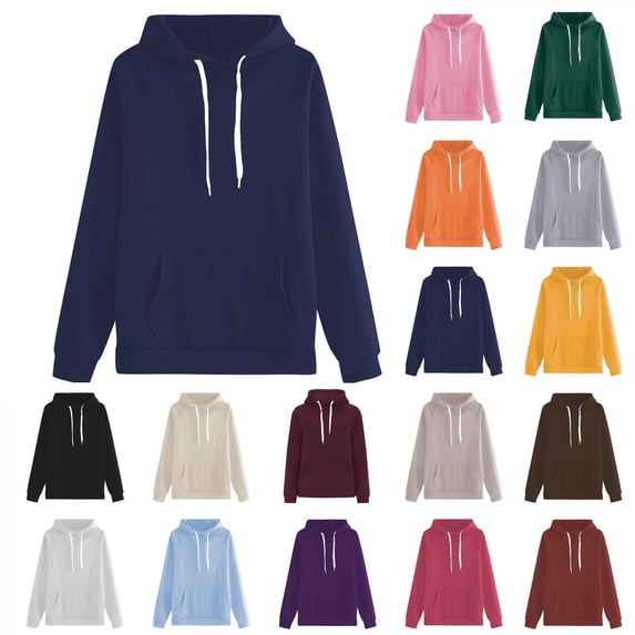 Women's Long Sleeve Hooded Sweatshirt Pullover Top Solid Color Round Neck Drawstring Casual Blouse Loose Fit Warm Fashion Tops for Women Fall Winter | CSEONE,Light Blue XL