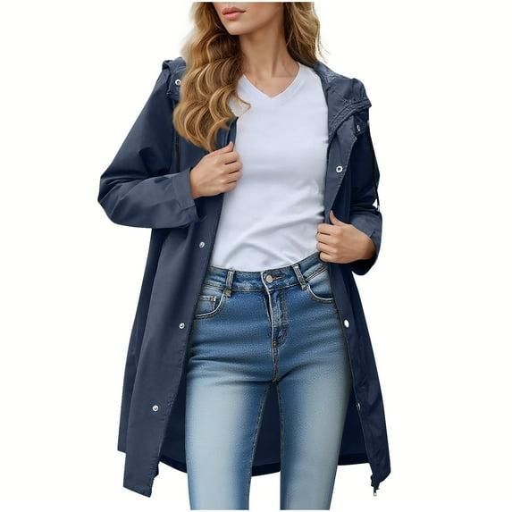 Women's Long Sleeve Hooded Waterproof Windproof Button Pocket Daily Jacket