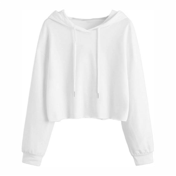 Women's Long Sleeve Hoodie Drawstring Crop Sweatshirt Casual Pullover Blouse Comfortable Stylish Top